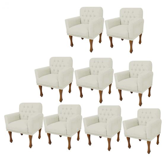 Imagem de Kit 09 Poltrona Cadeira Decorativa  Mona Luxo com Strass Sala de Estar Recepção Escritório material sintético Bege - Damaffê Móveis