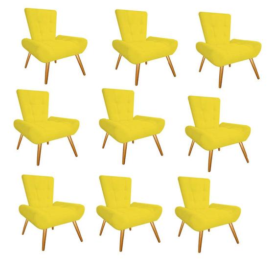 Imagem de Kit 09 Poltrona Cadeira Decorativa  Nani Sala de Estar Recepção Escritório Consultório material sintético Amarelo - Damaffê Móveis