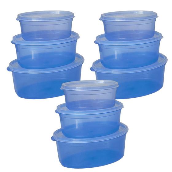 Imagem de kit  09 Potes Herméticos De Plástico De Plástico Oval BPA Free - PMG - 600, 1100, 1600 ml