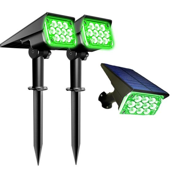Imagem de Kit 1/2/3/4 Refletor Ecoforce Solar 10 Super Leds 200x Mais Forte Dual Color Verde Amarela Spot Solo Parede Jardim Á Prova De Água Luminária