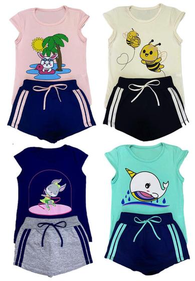 Imagem de Kit 1 a 5 Conjuntos De Roupa Infantil Camiseta Japonesa + Shorts Saia Menina - Tamanho 1 ao 8 Anos - Mais Vendidos Coleçao Poofy