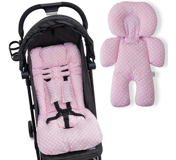 Imagem de Kit 1 almofada para carrinho 1 bebê conforto - poa rosa