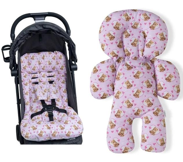 Imagem de Kit 1 almofada para carrinho 1 bebê conforto - ursa rosa
