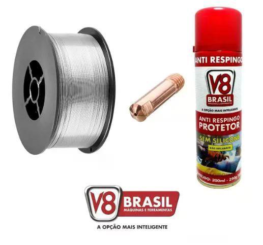 Imagem de Kit - 1 Arame Mig Revestido Uso Sem Gás 0,8mm E71T-SG - 1kg + 1 Anti Respingo - V8 BRASIL +1 Bico de Contato M6X25 0,8mm