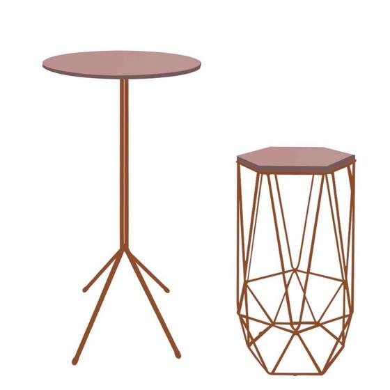 Imagem de Kit 1 Banqueta Liz + 1 Mesa Bistrô Nunno Industrial Ferro Bronze MDF Rosa - Ahazzo Móveis