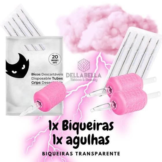 Imagem de Kit 1 Biqueira Rosa e 1 Agulha Electric Ink Tattoo Tatuagem