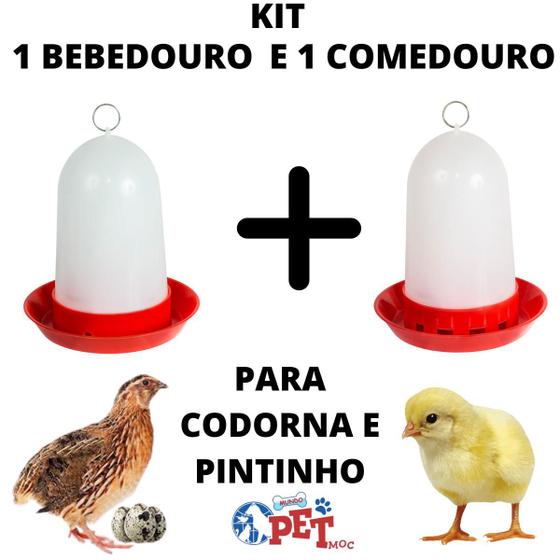 Imagem de Kit 1 Comedouro e 1 Bebedouro de Codorna, Galinha, Pinto - Aves em Geral - 750 ml cada 