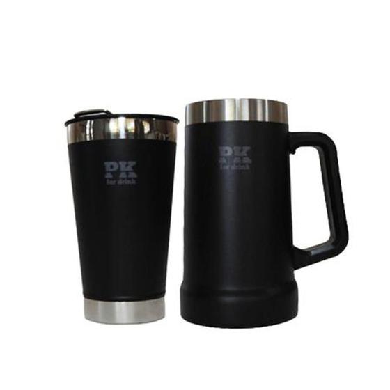 Imagem de Kit 1 Copo 473ml + 1 Caneca 709ml Térmica Cerveja Gelada PK For Drink Preto