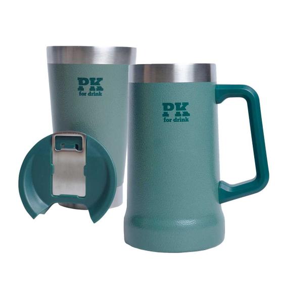 Imagem de Kit 1 Copo 473ml + 1 Caneca 709ml Térmica Cerveja Gelada PK For Drink  Verde