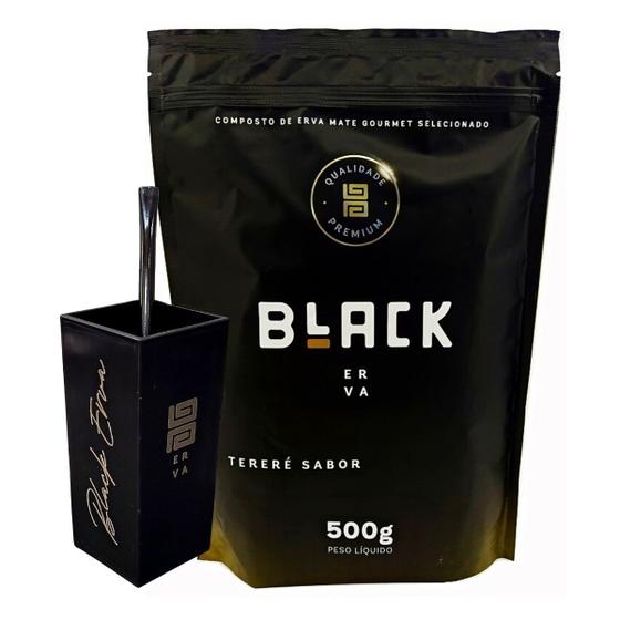 Imagem de Kit 1 Copo Cuia Quadrada De Acrílico Preto Para Tereré 270ml 1 Bomba Terere Chimarrão Lisa Preta 1 Erva 500g Black