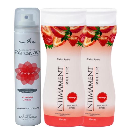 Imagem de Kit 1 Desodorante Íntimo Sensual Frutas + 2 Intimament Sabonete Líquido Íntimo  Morango