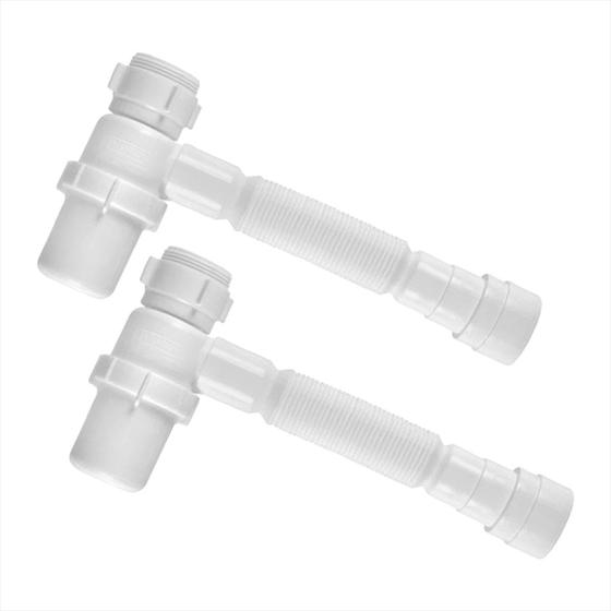 Imagem de Kit 1 e 2 Sifão Sanfonado Universal Branco Com Copo