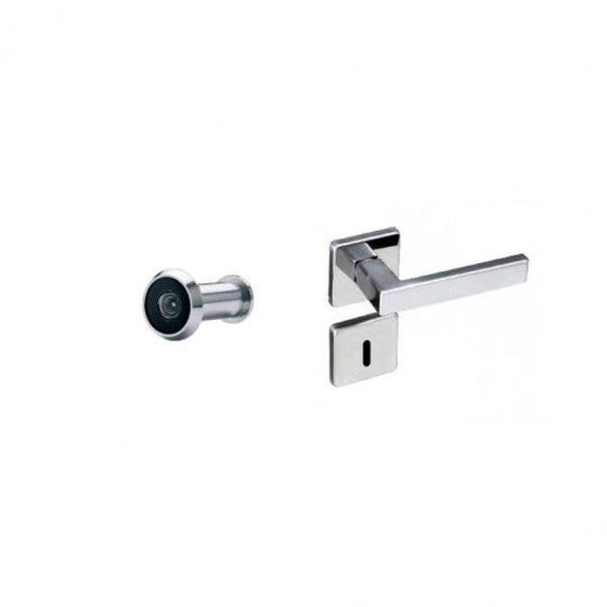 Imagem de Kit 1 Fechadura Interna com Roseta Quadrada e 1 Olho Mágico para Porta 26 a 46mm Pado