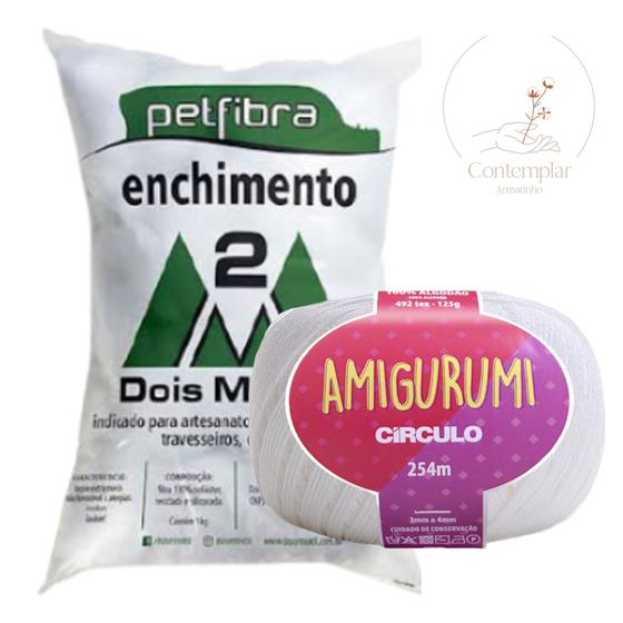 Imagem de Kit 1 Fio Amigurumi - Circulo + 100 g Enchimento fibra siliconada PET FIBRA - Dois M Têxtil