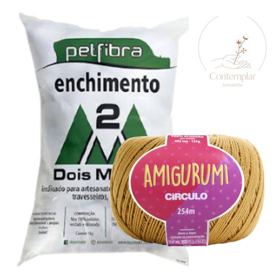 Imagem de Kit 1 Fio Amigurumi - Circulo + 100 g Enchimento fibra siliconada PET FIBRA - Dois M Têxtil