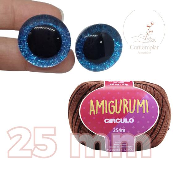 Imagem de Kit 1 Fio Amigurumi - Círculo + Olhos com glitter azul 25 mm