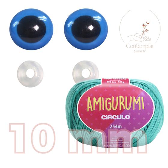 Imagem de Kit 1 Fio Amigurumi + Olhos azuis com trava de segurança 10 mm - Círculo