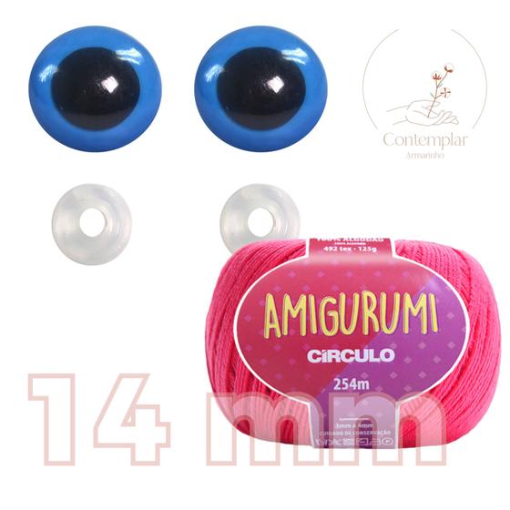 Imagem de Kit 1 Fio Amigurumi + Olhos azuis com trava de segurança 14 mm - Círculo