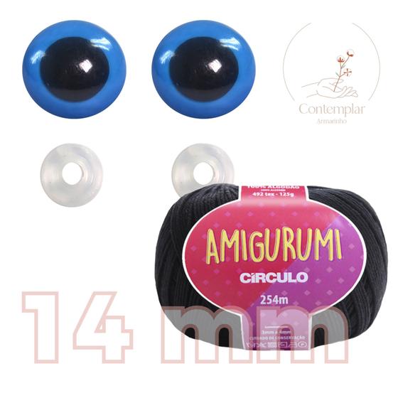 Imagem de Kit 1 Fio Amigurumi + Olhos azuis com trava de segurança 14 mm - Círculo