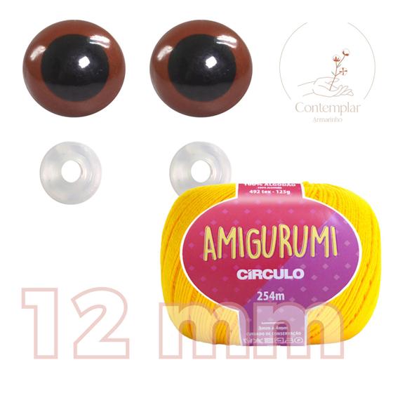 Imagem de Kit 1 Fio Amigurumi + Olhos castanhos com trava de segurança 12 mm - Círculo