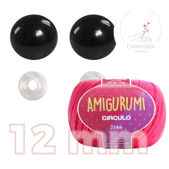Imagem de Kit 1 Fio Amigurumi + Olhos pretos com trava de segurança 12 mm - Círculo