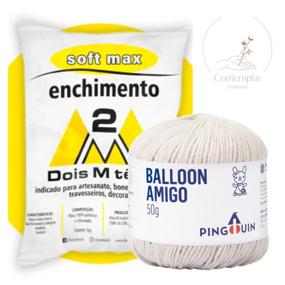 Imagem de Kit 1 Fio Balloon Amigo - Pingouin + 100 g Enchimento fibra siliconada SOFT MAX - Dois M Têxtil