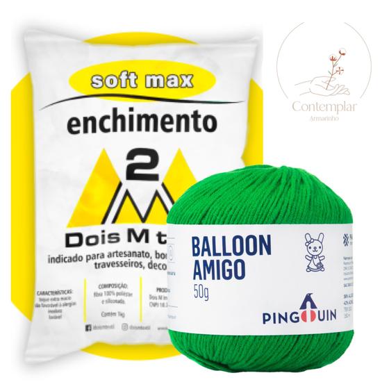 Imagem de Kit 1 Fio Balloon Amigo - Pingouin + 100 g Enchimento fibra siliconada SOFT MAX - Dois M Têxtil