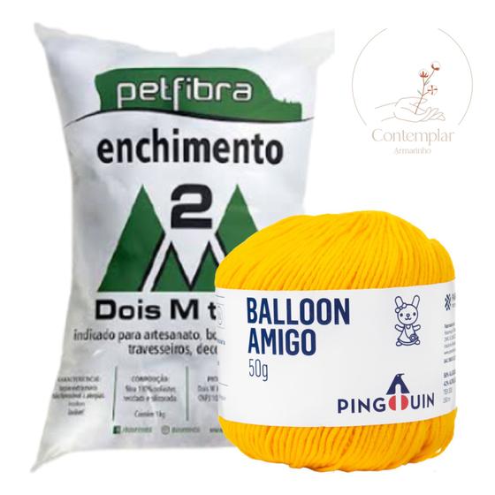 Imagem de Kit 1 Fio Balloon Amigo - Pingouin + 500 g Enchimento fibra siliconada PET FIBRA - Dois M Têxtil