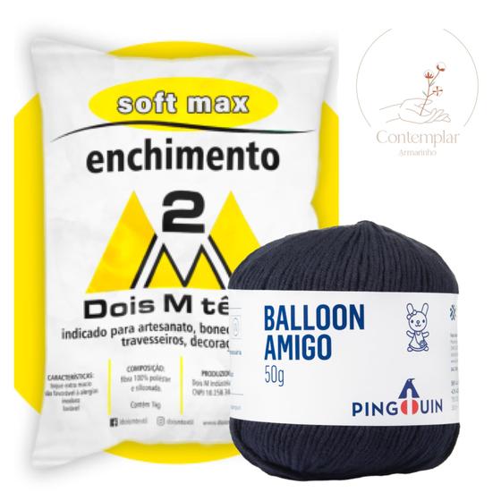 Imagem de Kit 1 Fio Balloon Amigo - Pingouin + 500 g Enchimento fibra siliconada SOFT MAX - Dois M Têxtil