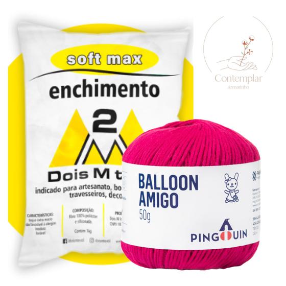 Imagem de Kit 1 Fio Balloon Amigo - Pingouin + 500 g Enchimento fibra siliconada SOFT MAX - Dois M Têxtil