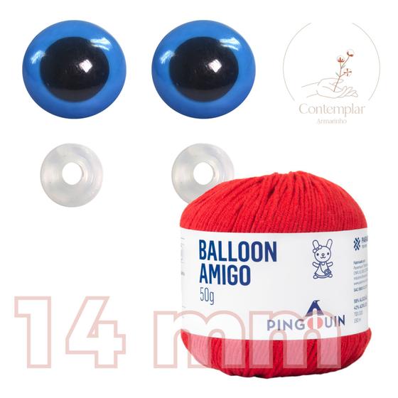 Imagem de Kit 1 Fio Balloon Amigo - Pingouin + Olhos azuis com trava de segurança 14 mm - Círculo