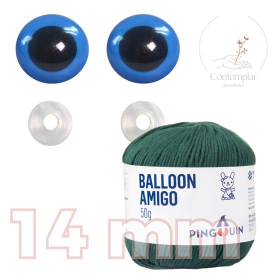 Imagem de Kit 1 Fio Balloon Amigo - Pingouin + Olhos azuis com trava de segurança 14 mm - Círculo