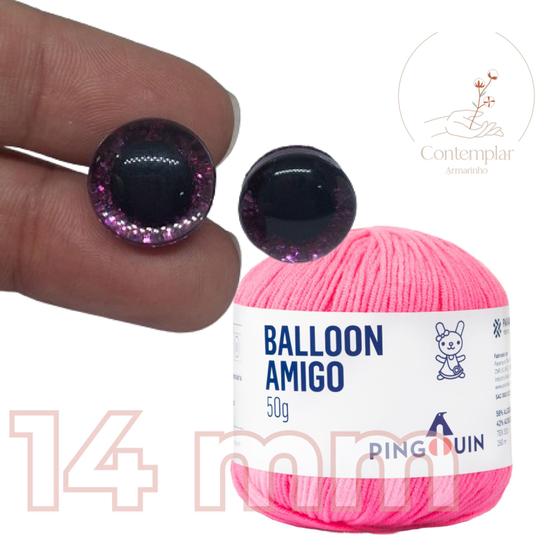 Imagem de Kit 1 Fio Balloon Amigo - Pingouin + Olhos com glitter rosa 14 mm