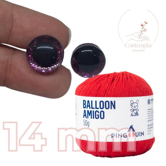 Imagem de Kit 1 Fio Balloon Amigo - Pingouin + Olhos com glitter rosa 14 mm