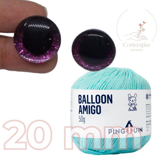 Imagem de Kit 1 Fio Balloon Amigo - Pingouin + Olhos com glitter rosa 20 mm