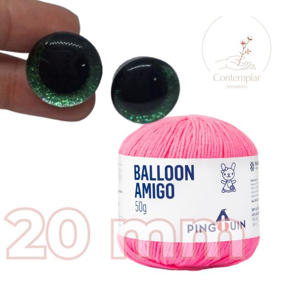 Imagem de Kit 1 Fio Balloon Amigo - Pingouin + Olhos com glitter verde 20 mm