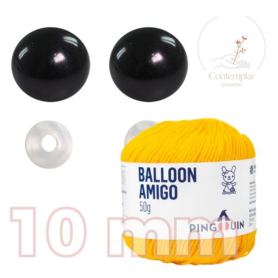 Imagem de Kit 1 Fio Balloon Amigo - Pingouin + Olhos pretos com trava de segurança 10 mm - Círculo