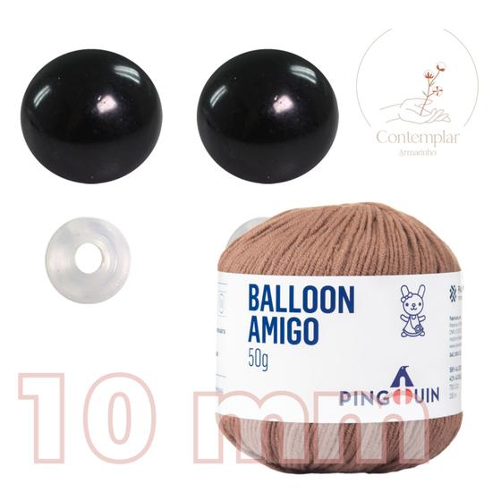 Imagem de Kit 1 Fio Balloon Amigo - Pingouin + Olhos pretos com trava de segurança 10 mm - Círculo