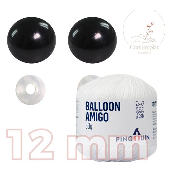 Imagem de Kit 1 Fio Balloon Amigo - Pingouin + Olhos pretos com trava de segurança 12 mm - Círculo