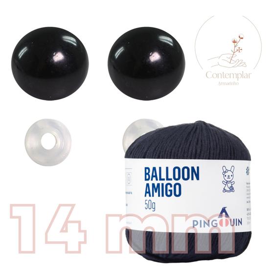 Imagem de Kit 1 Fio Balloon Amigo - Pingouin + Olhos pretos com trava de segurança 14 mm - Círculo