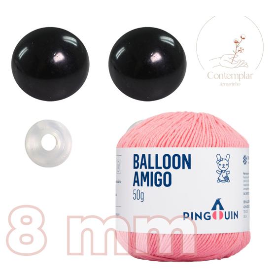 Imagem de Kit 1 Fio Balloon Amigo - Pingouin + Olhos pretos com trava de segurança 8 mm - Círculo