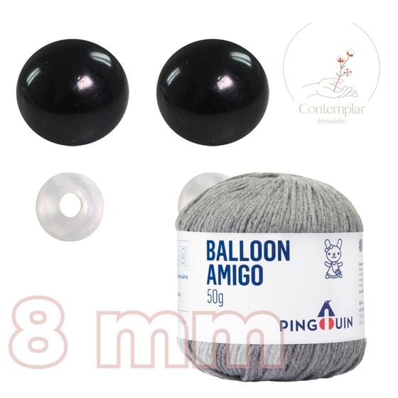 Imagem de Kit 1 Fio Balloon Amigo - Pingouin + Olhos pretos com trava de segurança 8 mm - Círculo