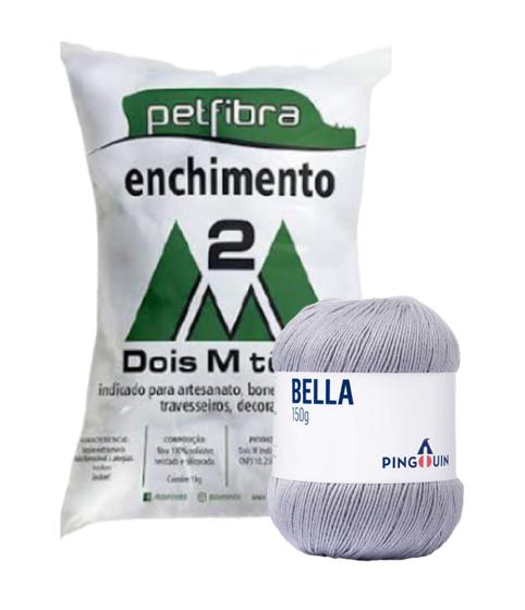 Imagem de Kit 1 Fio Bella - Pingouin + 100 g Enchimento fibra siliconada PET FIBRA - Dois M Têxtil