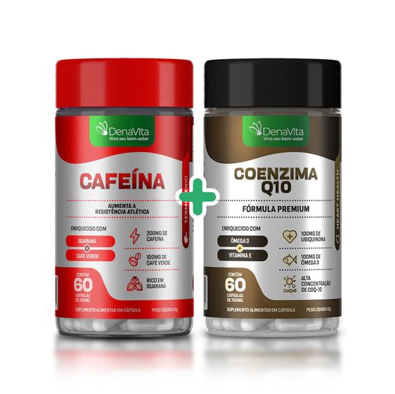 Imagem de Kit 1 Frasco de Coenzima Q10, Ômega 3, Vitamina E, 3x1 60 Caps+ 1 Frasco de  Cafeína, Guaraná, Café Verde 3x1, 60 Caps - Denavita