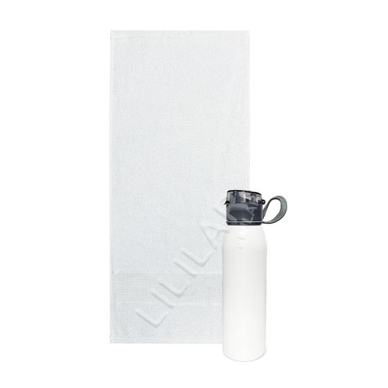 Imagem de Kit 1 Garrafa Squeeze Inox 650ml Água + 1 Toalha Fitness 29x70cm 100% Algodão