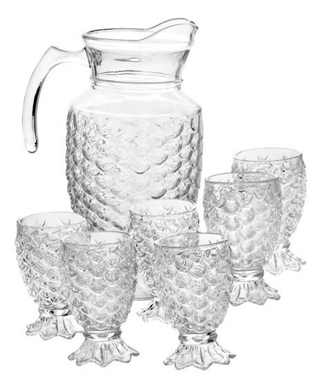 Imagem de Kit 1 Jarra CrIstal 1,7L Com 6 Copos 250mL Vidro Reforçado