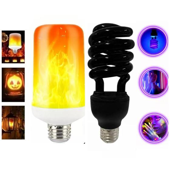 Imagem de Kit 1 Lâmpada Luz Negra Neon  fluorescente + 1 Lãmpara Led Efeito Fogo Chama Artificial TB0472