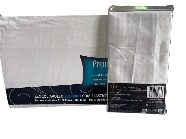 Imagem de kit 1 lençol com elastico Solteiro 180f e 1 fronha 200f Branca Estamparia algodao 