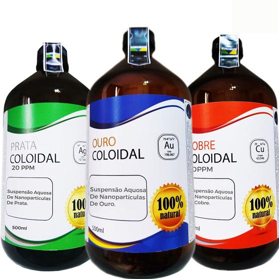 Imagem de Kit 1 Litro Prata 20ppm + Ouro  + Cobre 10ppm Universe MBS Nanoscience