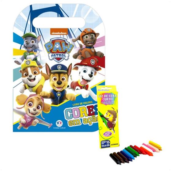 Imagem de Kit 1 Livro De Colorir Paw Patrol E 1 Caixa De Giz De Cera